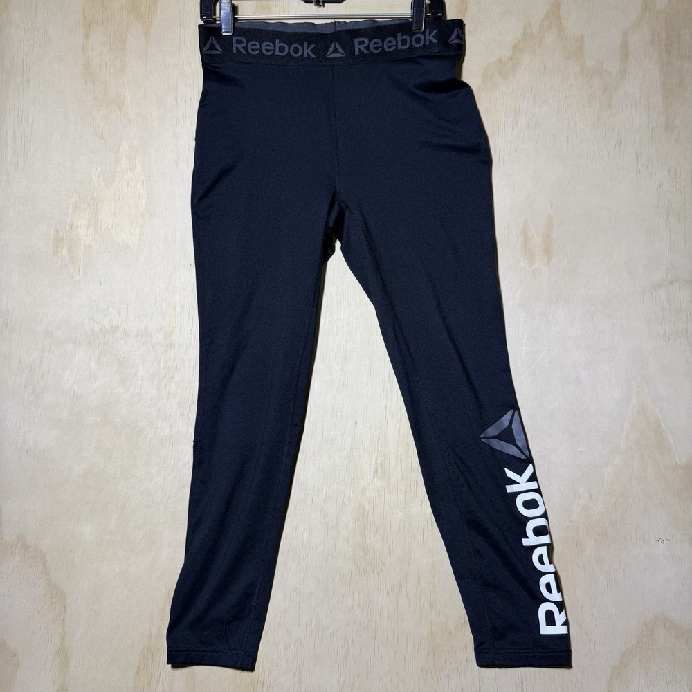 Reebok Women’s Medium Black Compression Leggings Logo Workout Training Pants